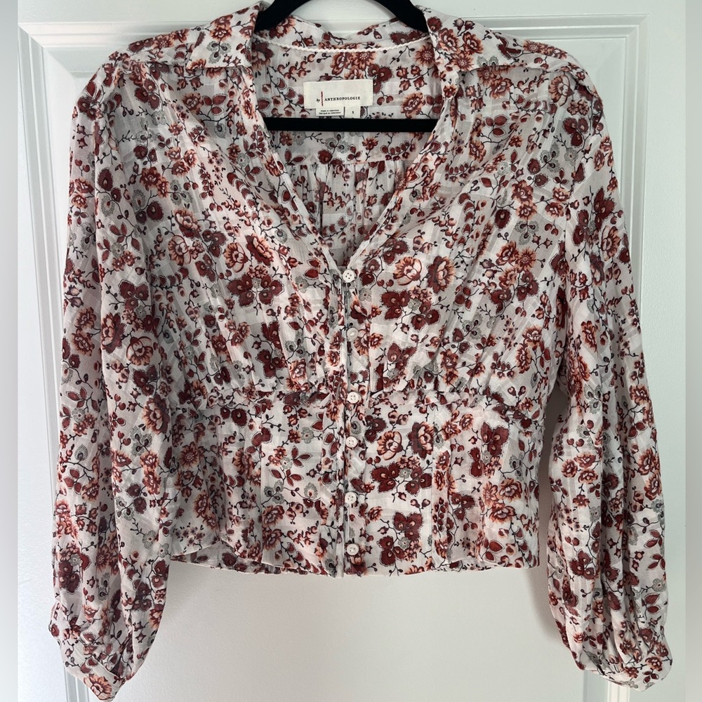 Anthropologie balloon sleeve floral blouse